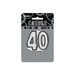 Bougie Anniversaire Noire pailletée – CHIFFRE 40