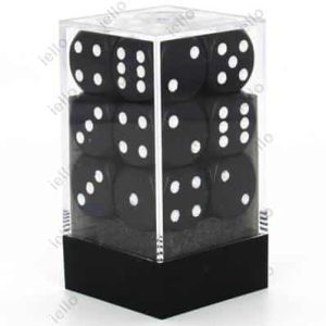 SET DE 12 DÉS OPAQUES NOIRS POINTS BLANCS