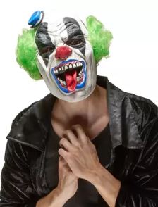 MASQUE LATEX CLOWN REGARD TERRIFIANT CHEVEUX VERTS