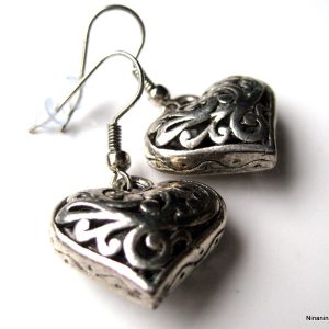 Boucles D&rsquo;oreilles métal argenté coeur filigrané