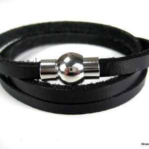 Bracelet wrap cuir fermoir boule