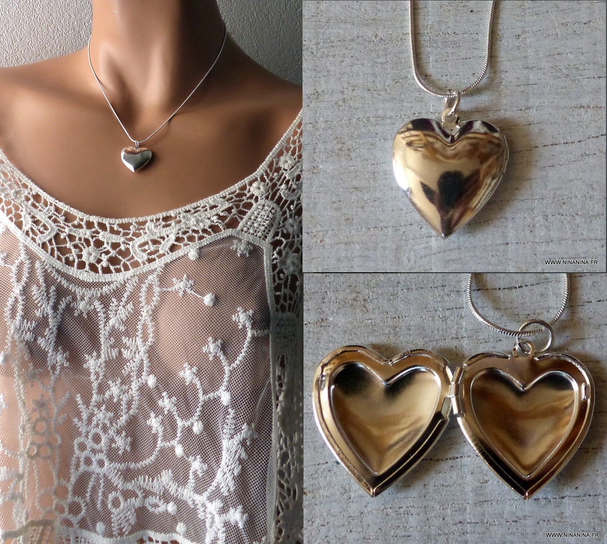 Collier coeur plaqué Argent porte photo – Image 4