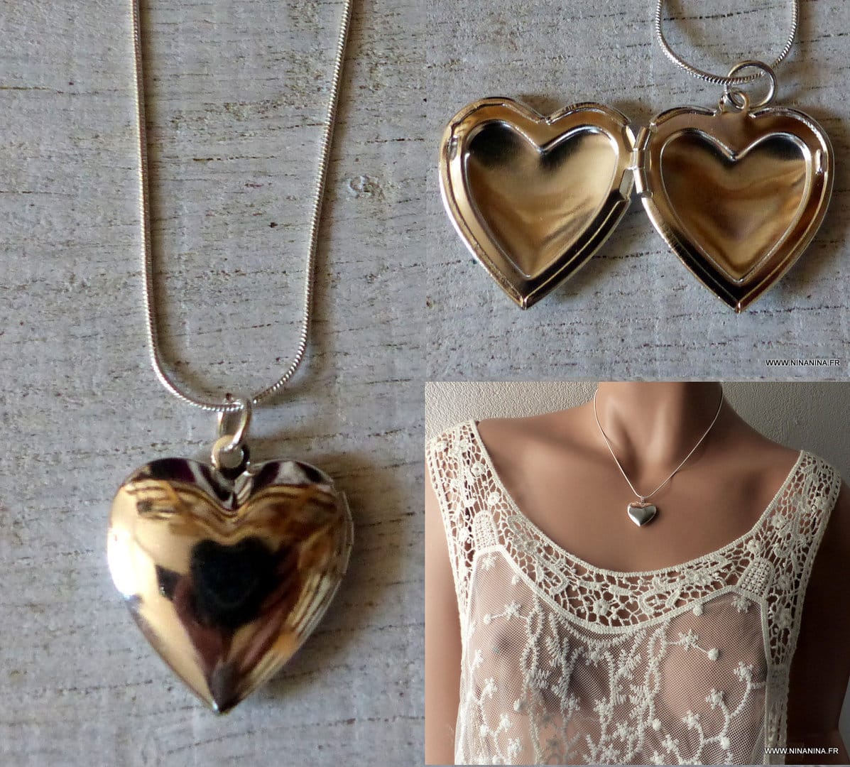 Collier coeur plaqué Argent porte photo – Image 7