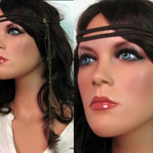 Headband Cuir Daim et chainettes métal bronze