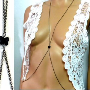 Chaine de corps papillon swarovski noir