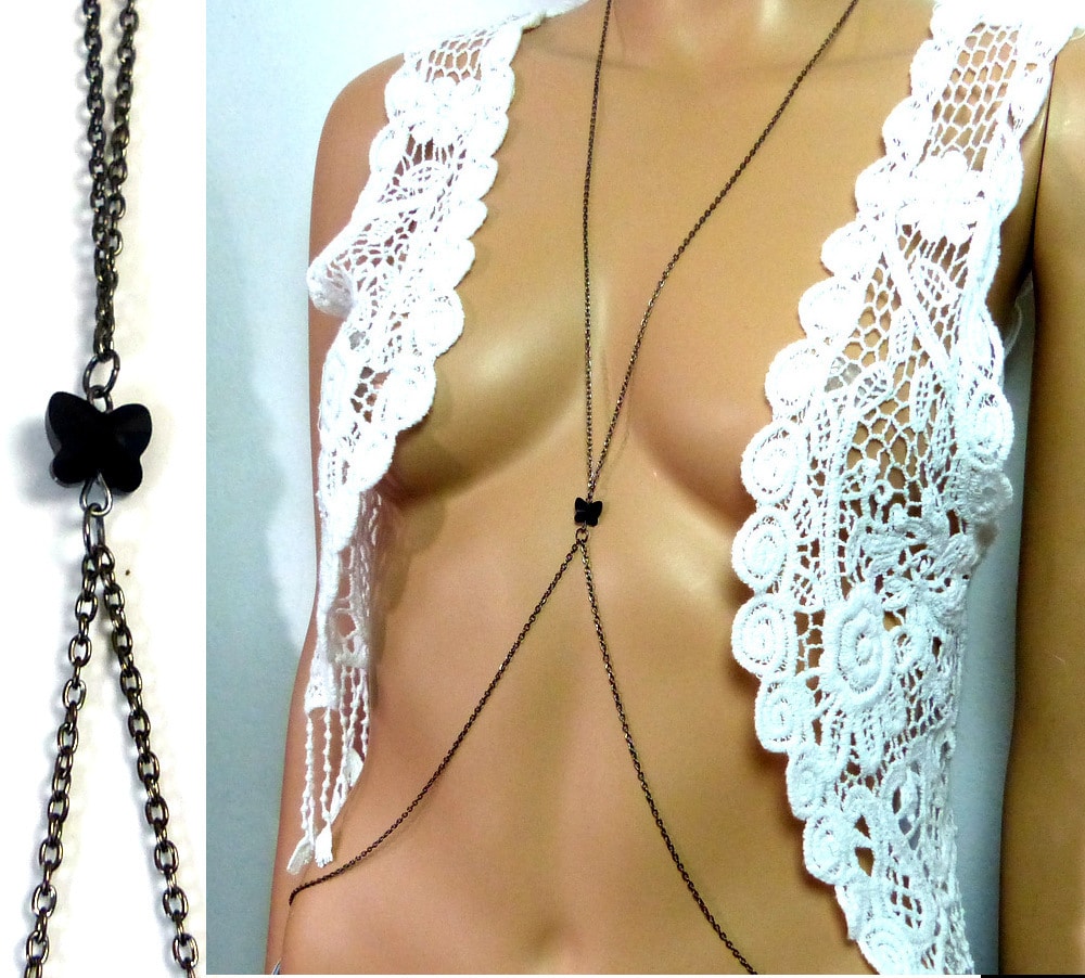 Chaine de corps papillon swarovski noir – Image 2