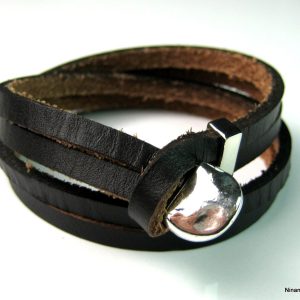 Bracelet wrap homme métal argenté et cuir