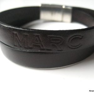 Bracelet personnalisé cuir et métal argenté