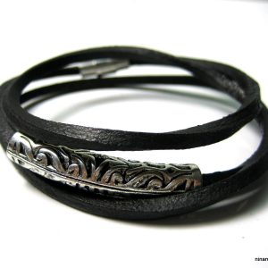 Bracelet 3 tours cuir et fermoir aimanté