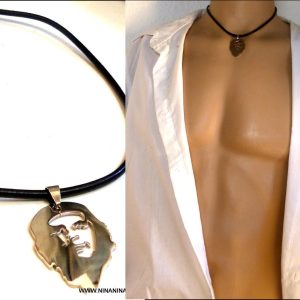 Collier homme cordon cuir pendentif che guevara Acier