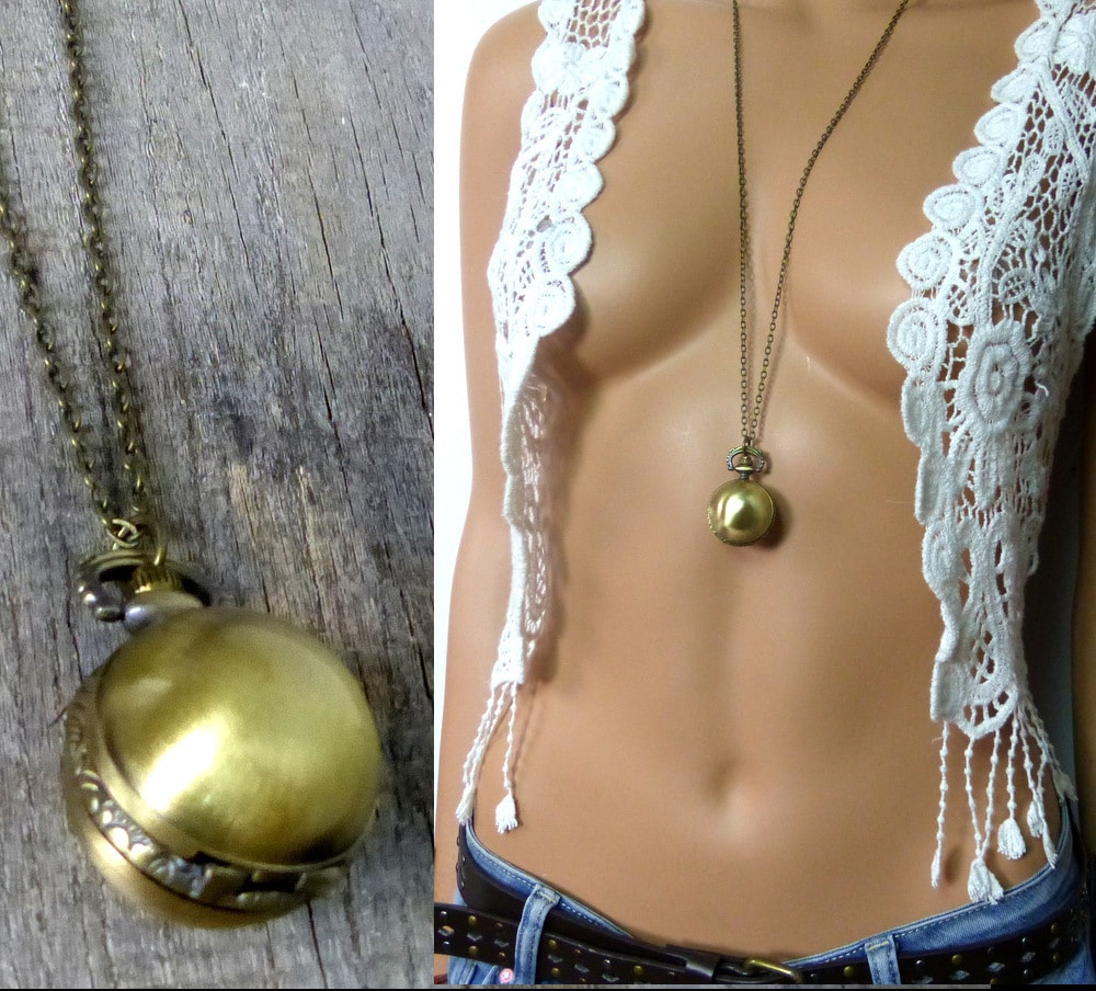 Collier Chaine boule montre gousset métal bronze – Image 7