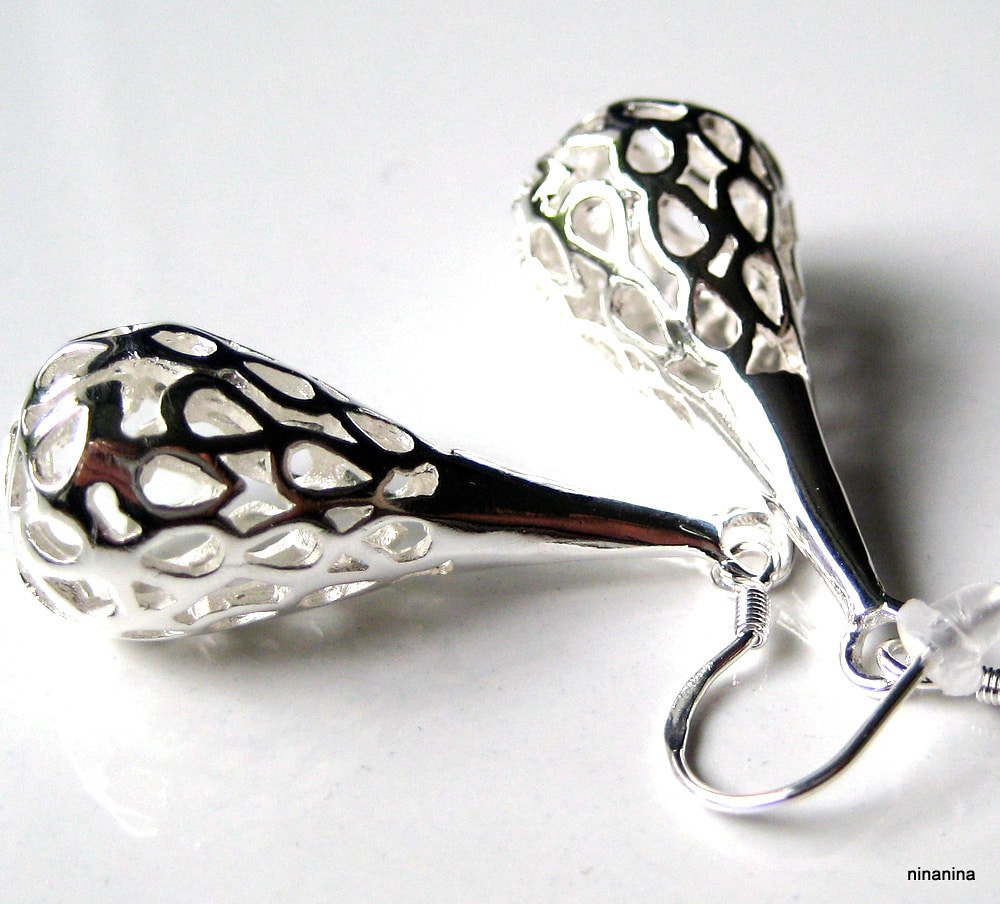 Boucles d’oreilles gouttes argent plaqué filigrané – Bijou artisanal pour femme – Image 6