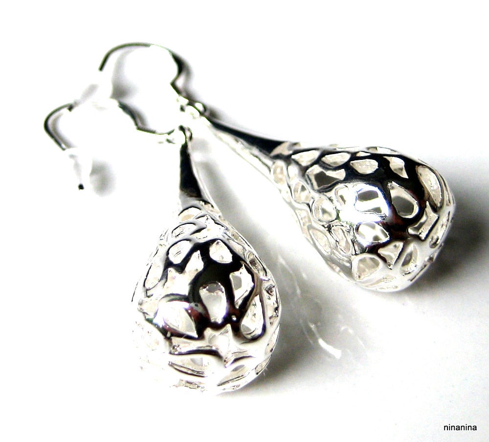Boucles d’oreilles gouttes argent plaqué filigrané – Bijou artisanal pour femme – Image 8