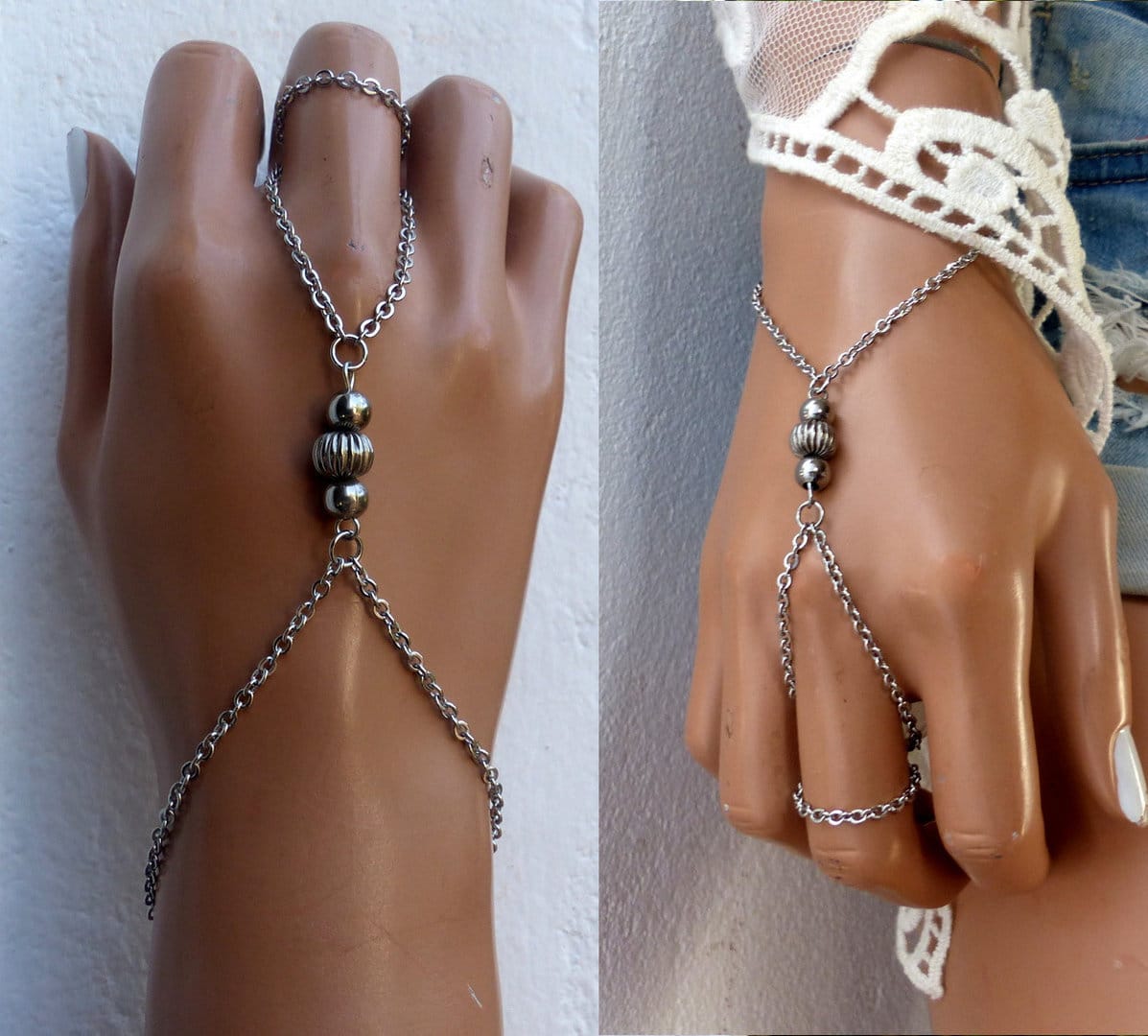 Bracelet bague bague – chaine de main acier inoxydable – Image 4