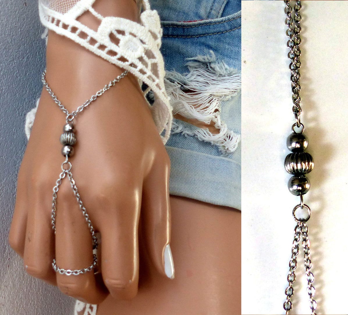 Bracelet bague bague – chaine de main acier inoxydable – Image 5