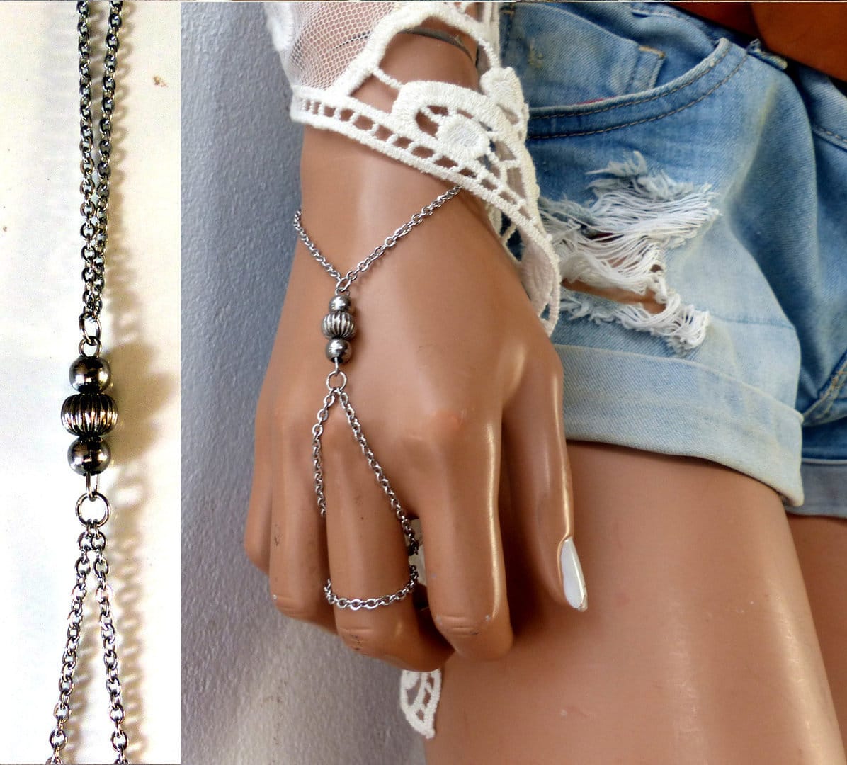 Bracelet bague bague – chaine de main acier inoxydable – Image 7