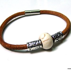 Bracelet homme cuir et perle turquoise