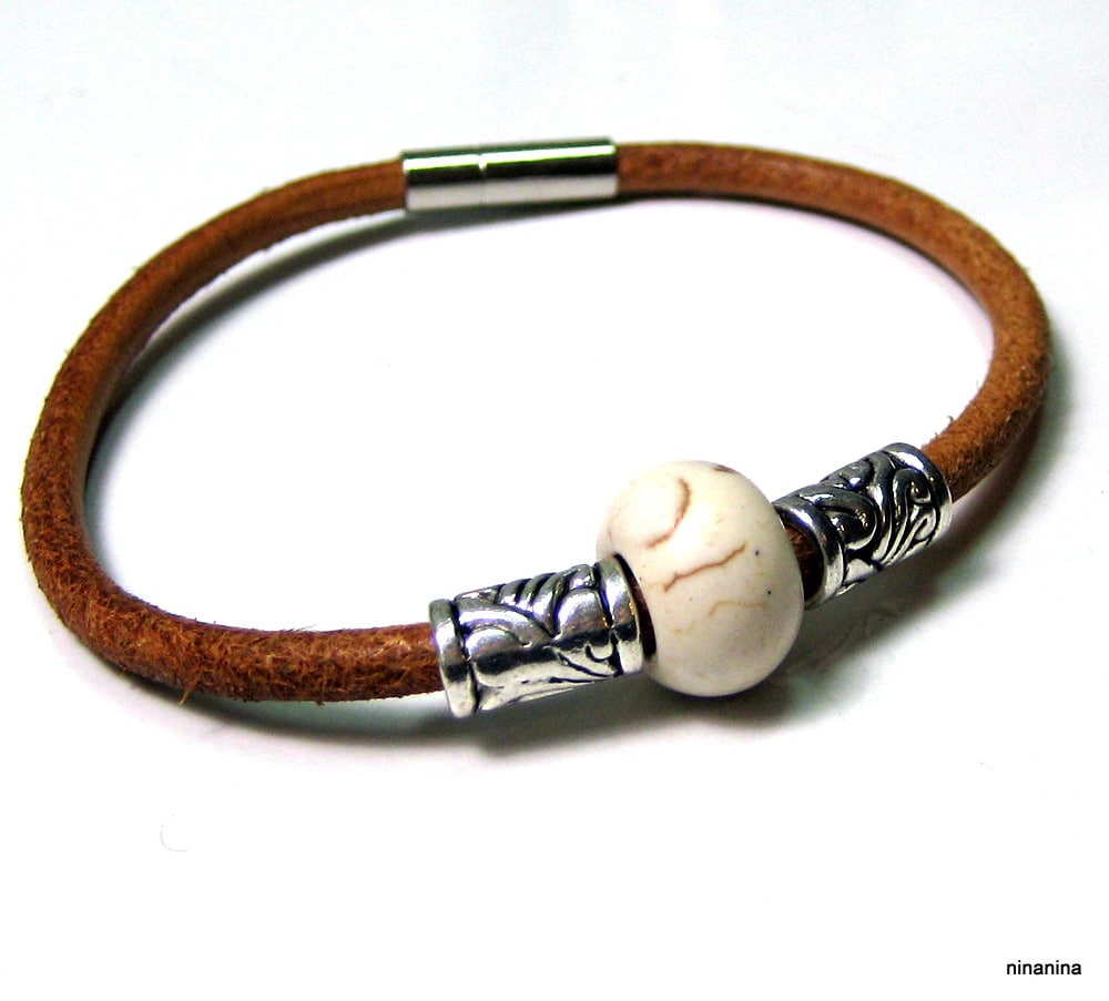 Bracelet homme cuir et perle turquoise