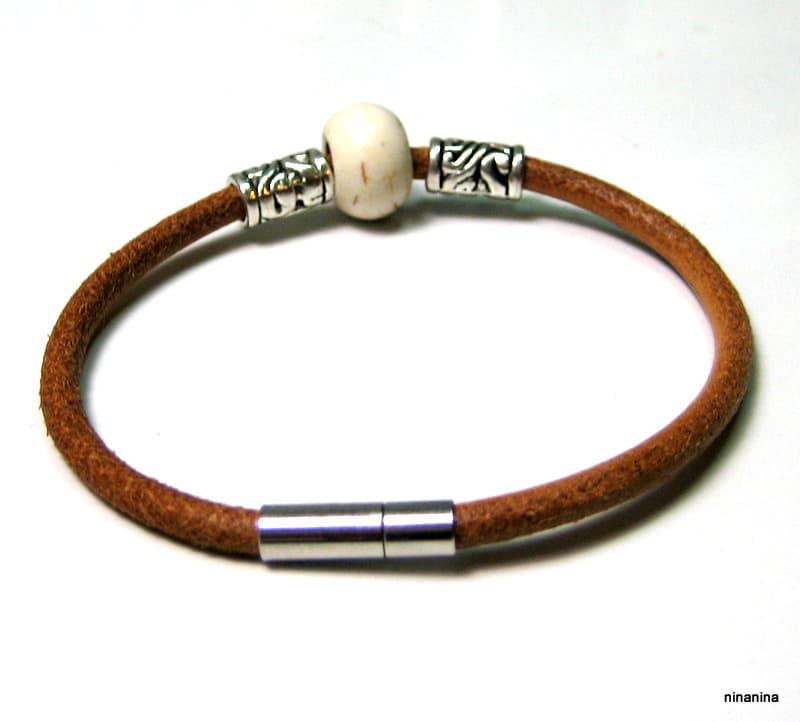 Bracelet homme cuir et perle turquoise – Image 6