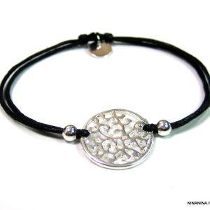 Bracelet cordon plaqué argent et coton ciré