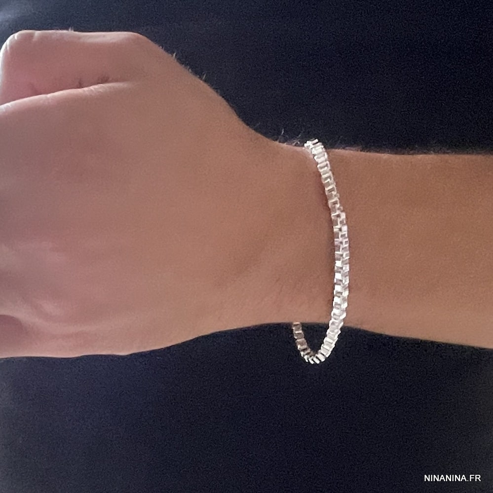 Bracelet maille carrée vénitienne homme plaqué Argent – Image 5