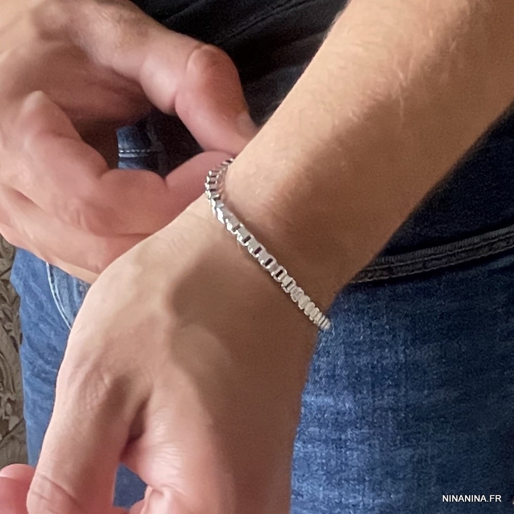 Bracelet maille carrée vénitienne homme plaqué Argent – Image 2