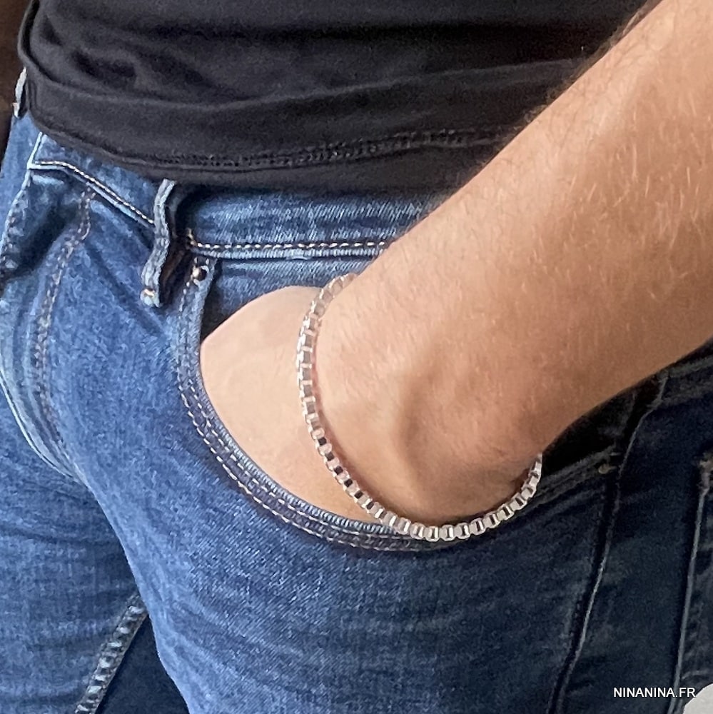 Bracelet maille carrée vénitienne homme plaqué Argent – Image 8