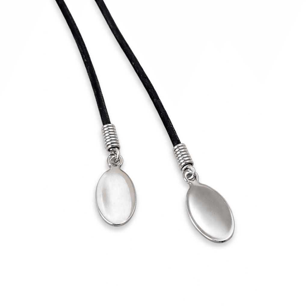 Collier Cuir Femme Bohème Chic Pendentifs Ovales Acier Inoxydable Argenté – Image 6