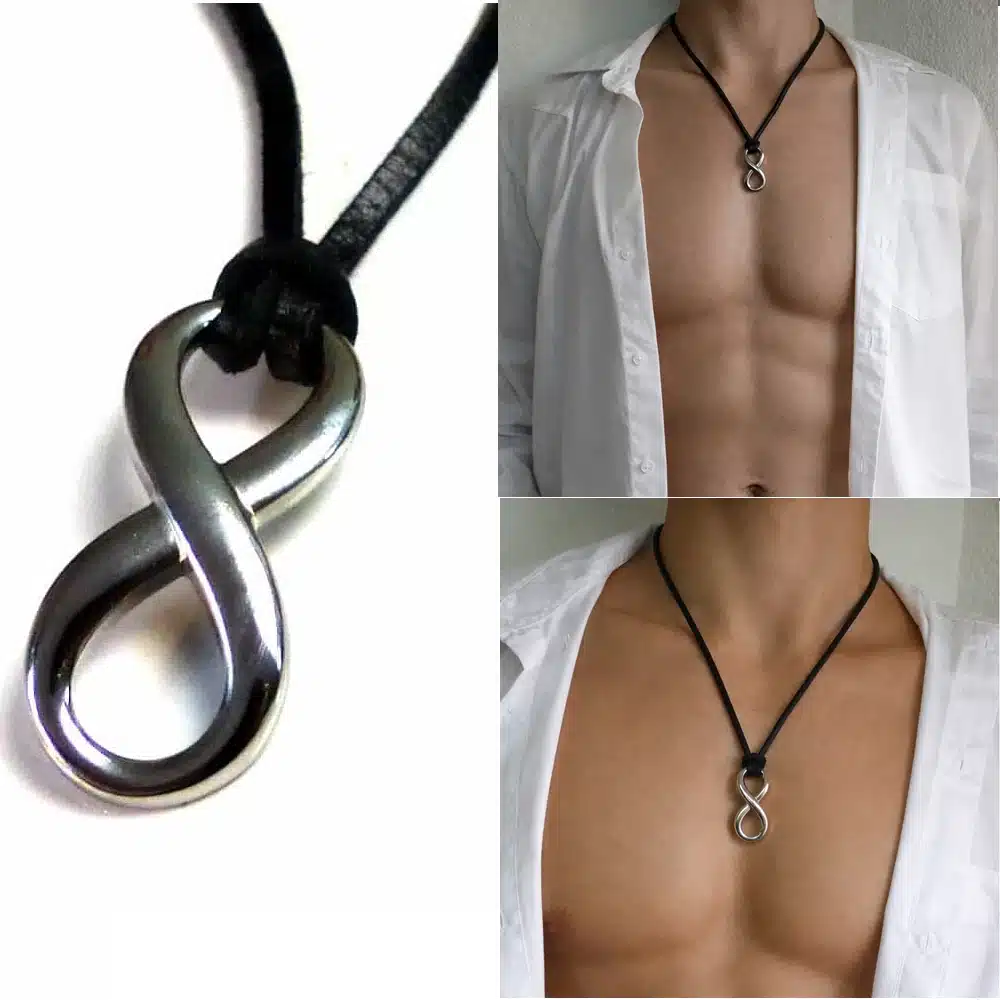 Collier Infinity Homme Cuir – Pendentif Signe Infini En Acier Inoxydable Argenté – Image 5