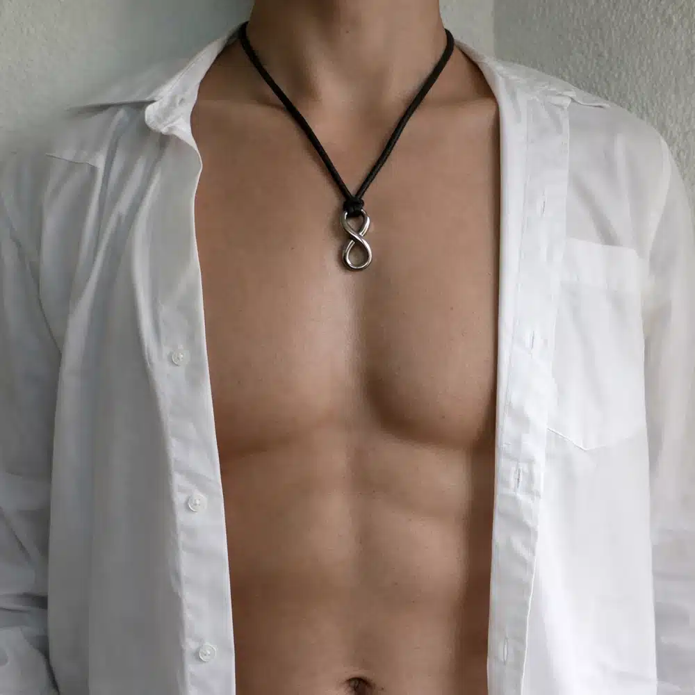 Collier Infinity Homme Cuir – Pendentif Signe Infini En Acier Inoxydable Argenté – Image 6
