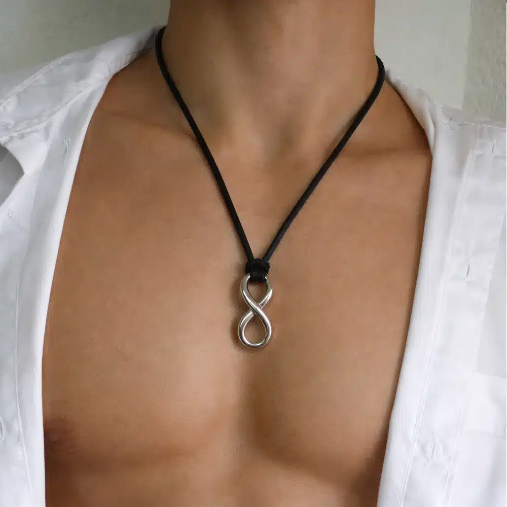 Collier Infinity Homme Cuir – Pendentif Signe Infini En Acier Inoxydable Argenté – Image 8
