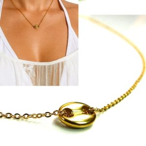 Collier femme grain de café artisanal sur chaine en Acier inoxydable doré