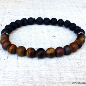 Bracelet pierre de lave et oeil de tigre homme