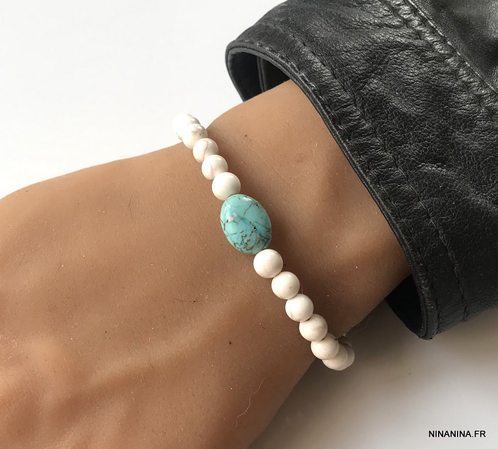 Bracelet homme perle blanche turquoise bleue naturelle – Image 8