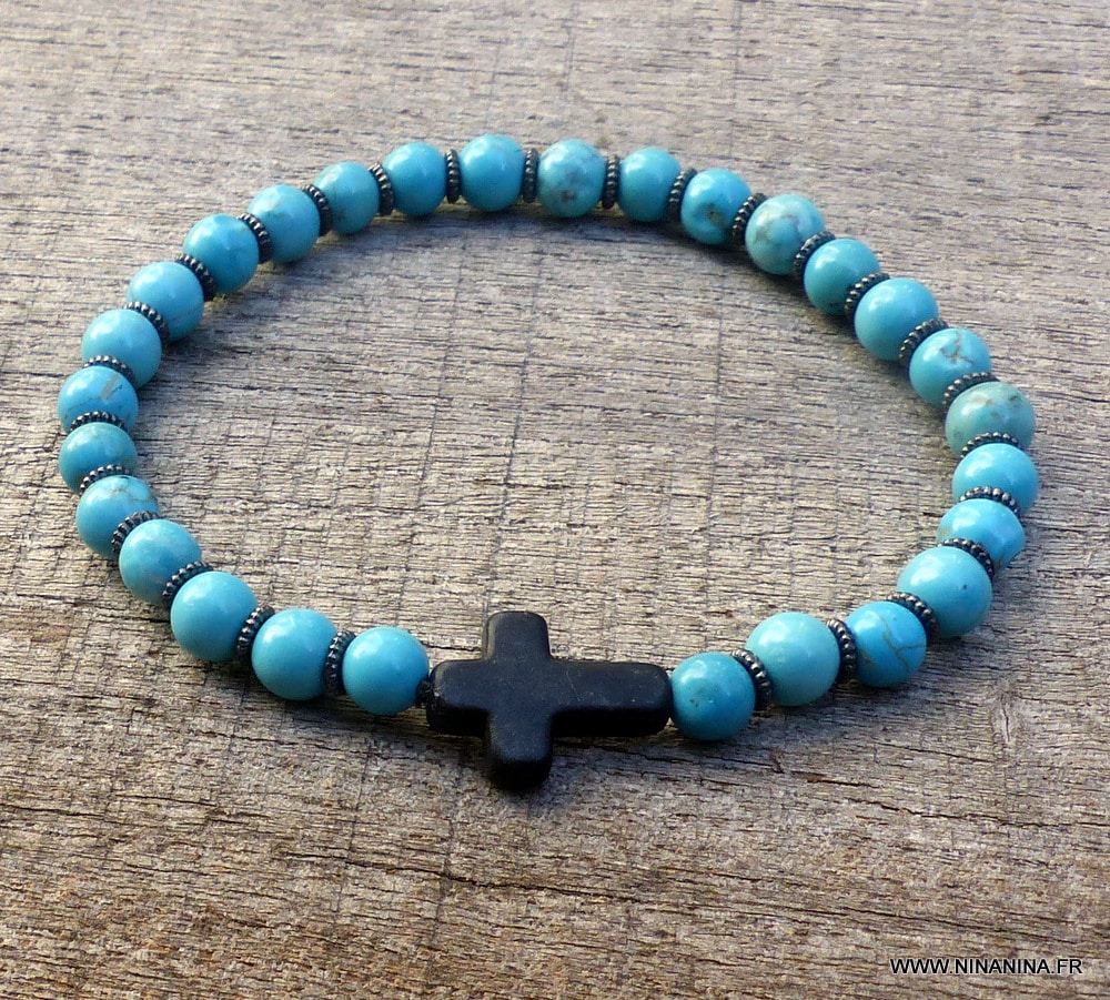 Bracelet avec croix pour femme et homme turquoise – Image 4