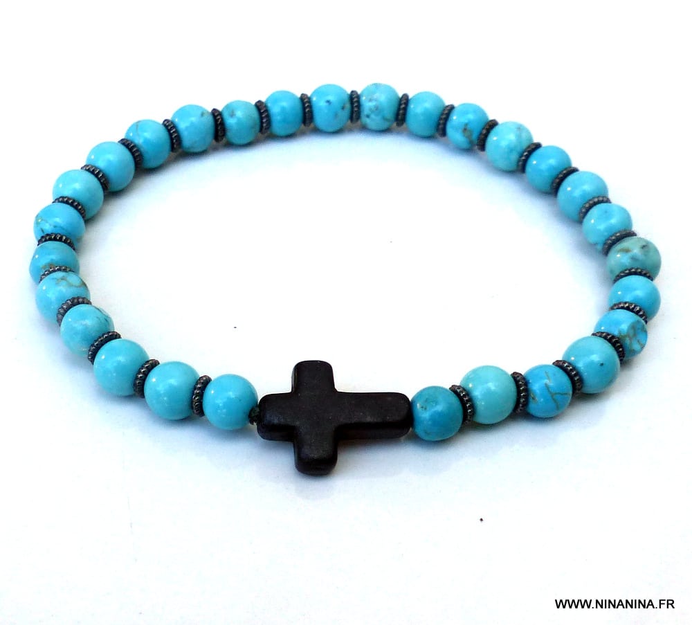 Bracelet avec croix pour femme et homme turquoise – Image 8