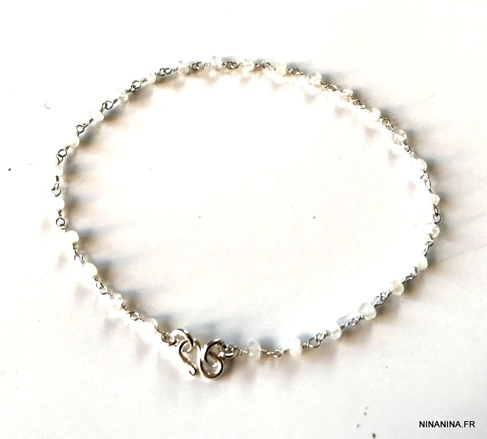 Chaine de cheville pierre de lune Argent symbole infini – Image 4