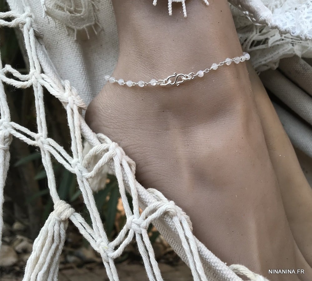 Chaine de cheville pierre de lune Argent symbole infini – Image 5