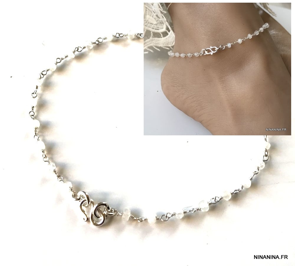 Chaine de cheville pierre de lune Argent symbole infini – Image 7