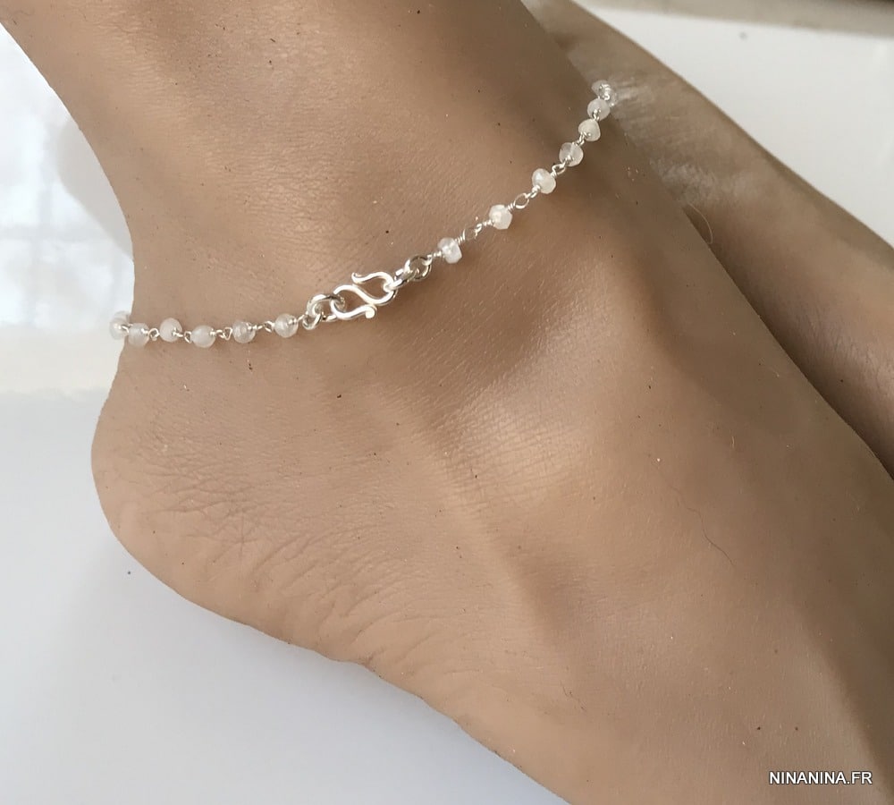 Chaine de cheville pierre de lune Argent symbole infini – Image 8