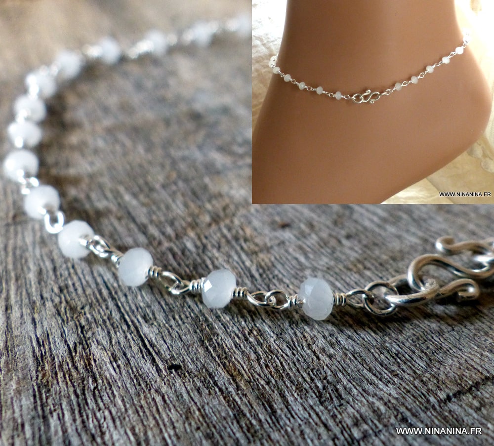 Chaine de cheville pierre de lune Argent symbole infini – Image 9