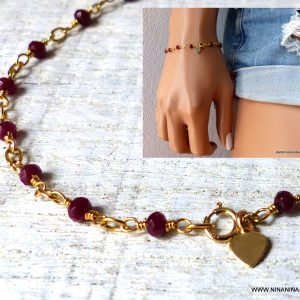 Bracelet Rubis femme minimaliste coeur Plaqué Or
