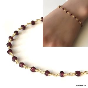 Bracelet Grenat Rouge Pierres brutes Et Plaqué Or