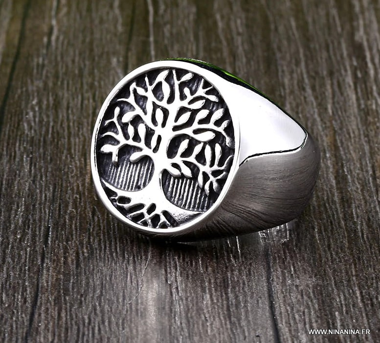 Chevaliere homme arbre de vie acier inoxydable argent – Image 5