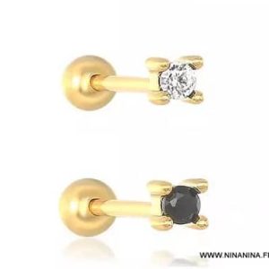 Boucles d&rsquo;oreilles puces noires argent 925 plaqué or
