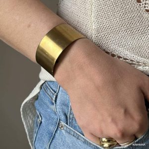 Manchette laiton doré pour femme – Bracelet large