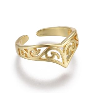 Bague Demi Doigt Or Réglable – Anneau Doré De Phalange Filigrané Forme V