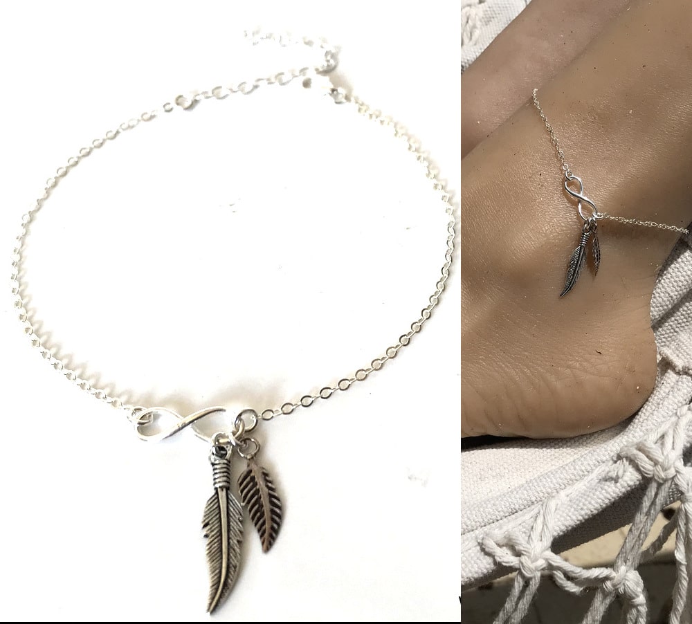 Chaine cheville plume et infini argent 925 – Image 5