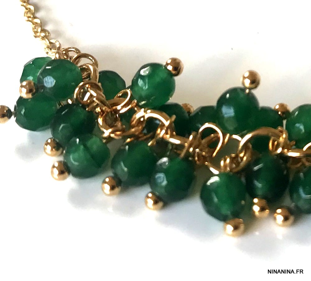 Bracelet perles vertes femme et chaine laiton doré – Image 9