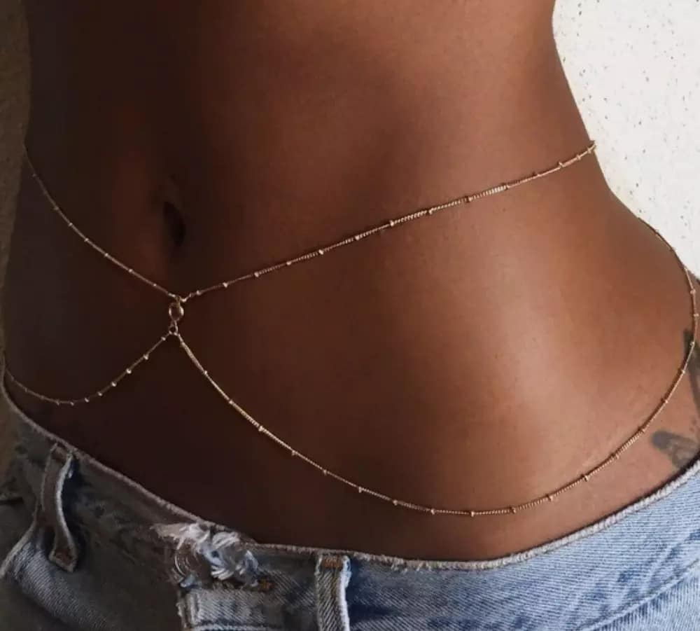 Chaine de taille femme or plaqué double acier inoxydable doré – Image 3